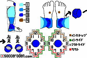 足首の細かい位置をアナログ時計の数字で説明した絵